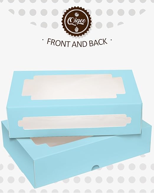qiqee Light Blue Cookie Boxes for Gift Giving 8x5.3x2 inch 24Packs Light Blue Bakery Box with Window Treat Box for Donuts Candies and Biscuit