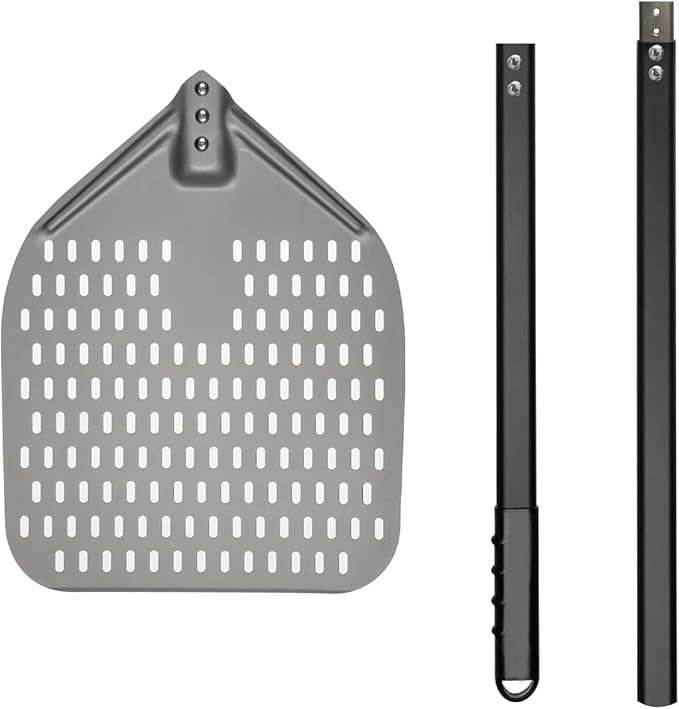 G.a HOMEFAVOR 12"x 15" Perforated Pizza Peel 47 Inch overall, Rectangular Aluminum Pizza Turning Peel with Extended Silcone Handle For Baking Pizza Brick Oven