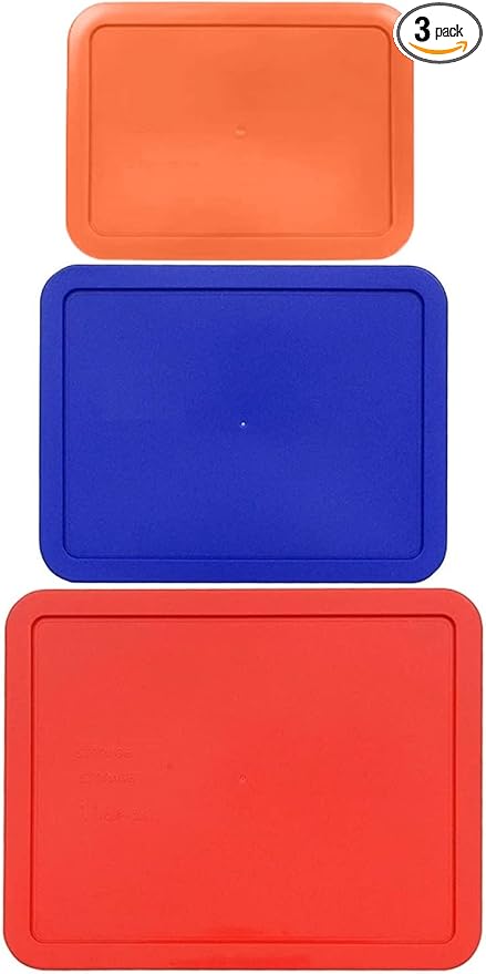 3, 6 & 11 Cup Orange, Blue, Red Replacement Lids/Covers for Pyrex, Anchor Hocking & KlareWare Storage Bowls *Lids Only Glass Container Not Included* (3 Pack *One of Each Size*)