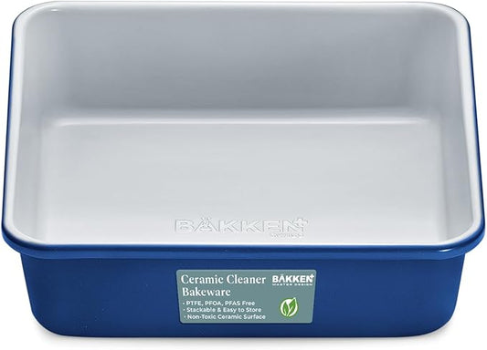 BAKKENMASTER Square Cake Pan - Aluminized Steel, Ceramic Non-Stick Coating, Non-Toxic, Ideal Size, Heavy-Duty, Elevate Your Baking with Durability and Style
