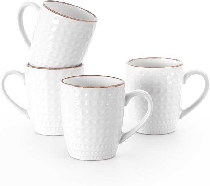 famiware Coffee Mugs Sets for 4, Eden 12 oz Mug Set, Coffee Cups with Handle for Coffee, Tea, Cocoa and Milk, Microwave and Dishwasher Safe, White Circle