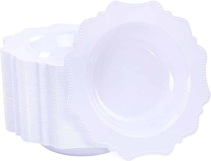 COLOSUS 60 Pack White Plastic Bowls, 12 oz Disposable Soup Bowls, Premium Plastic Dinner Bowls,Heavy-duty Dessert Salad Bowl for Party, Wedding, Dinner, Christmas, Thanksgiving, and Catering