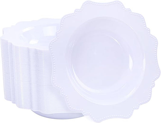 COLOSUS 60 Pack White Plastic Bowls, 12 oz Disposable Soup Bowls, Premium Plastic Dinner Bowls,Heavy-duty Dessert Salad Bowl for Party, Wedding, Dinner, Christmas, Thanksgiving, and Catering