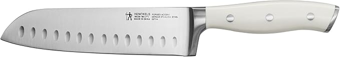 HENCKELS Forged Accent Razor-Sharp Hollow Edge Santoku Knife 7 Inch, White Handle, German Engineered Informed by 100+ Years of Mastery