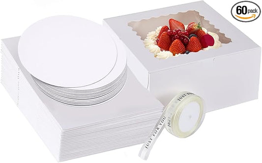 48pcs 10x10x5 Inches Cake Boxes,24pcs White Boxes and 24pcs Boards,Cajas Pasteles for Disposable 10 inch Cake box with Window (White, 10 * 10 * 5inch/48pcs)