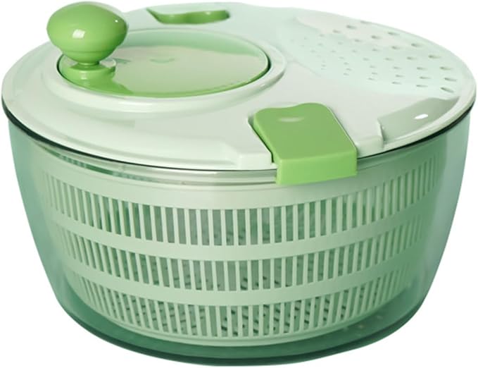 Salad Spinner With Drain, Vegetable Dryer, Rotary Veggie Washer, Kitchen Tool, Fruit Washer, Pasta and Fries Spinner, Hand Dehydrator Green