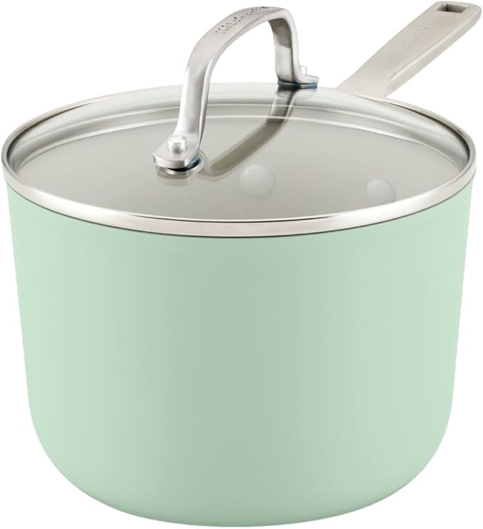 KitchenAid Hard Anodized Ceramic Nonstick Cookware Pots and Pans Set, 9 Piece - Pistachio
