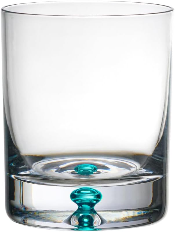 Barski Whiskey Glasses - Double Old Fashioned Rocks Glass - Set of 6 Lowball Tumbler - Crystal Glass Tumblers - Colored Bubble in The Base, Bourbon, Scotch, Drinking Glasses - 9.5 Oz - Made in Europe