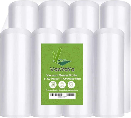 VacYaYa 8 Pack 8"x20'(4Rolls) and 11"x20' (4Rolls) Vacuum Sealer Bags Rolls with BPA Free and Heavy Duty,Commercial Grade Vaccume Seal Bags Rolls Work with Any Types Vacuum Sealer