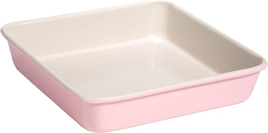 Paris Hilton Nonstick Carbon Steel Bakeware Collection, 9-Inch Square Cake Pan, Dishwasher Safe, Made without PFOA and PFAS, Pink Cream Two-Tone
