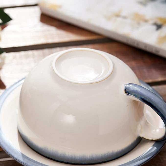 Vintage Design 12 oz Ceramic Latte Art Cappuccino Barista Cup with Saucer (Beige)