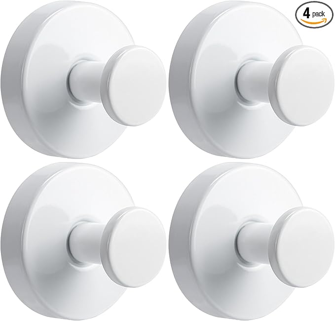 Suction Cup Hooks for Shower No-Drill Bathroom Hooks for Towels, Robes, Loofah Mountable on Bathroom Walls, Kitchen, Glass, Mirrors, Tile and Smooth,Non-Porous Surfaces (4, White)