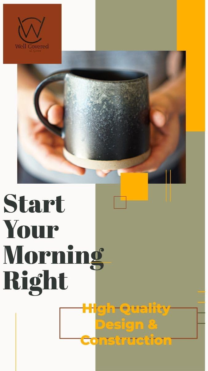 Well Covered & Green Original Day Glazed Ceramic Coffee Mug Set - 2 Vintage Japanese Style Cappucino Coffee Mugs - Stoneware Mug & Matcha Cup Gift Set - 2 x White, 12oz