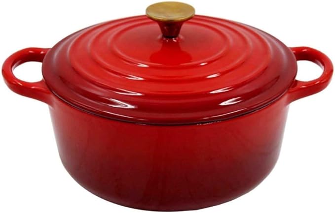 3.5 QT Red Enameled cast Iron Dutch oven_Heavy_Duty Rond pot with Lid for bread Baking, stew, soup,& Roasting"