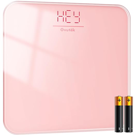 Bathroom Scale for Body Weight, Highly Accurate Digital Weighing Machine for People, Upgraded Batteries Included, Compact Size, LED Display, High Standards Sturdy Tempered Glass, 400lb, Pink