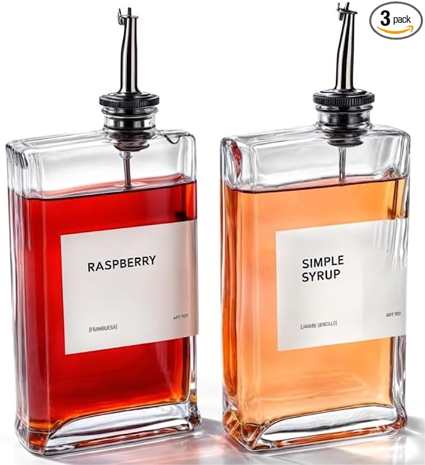 Olive Oil Dispenser for Kitchen, Cooking Oil and Vinegar Dispenser Set, Olive Oil Bottle, Soy sauce dispenser, coffee syrup bottles - 2 pcs, Silver