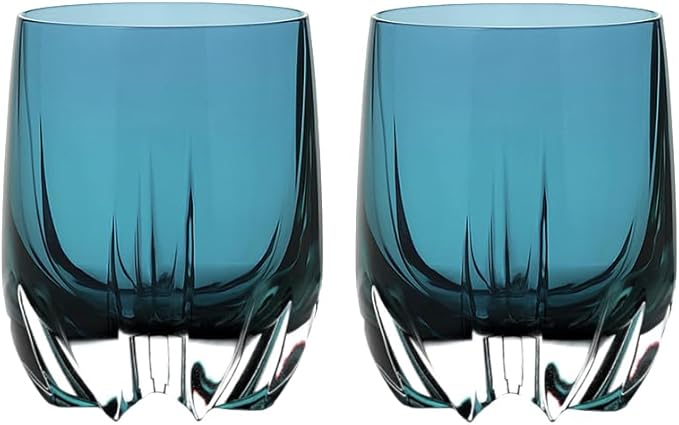 Barski Whiskey Glasses - Double Old Fashioned Teal Blue Rocks Glass - Set of 2 Lowball Tumbler - Heavy Base- DOF Crystal Glass Tumblers - For Scotch, Bourbon, Drinking Glasses - 11 oz, Made in Europe