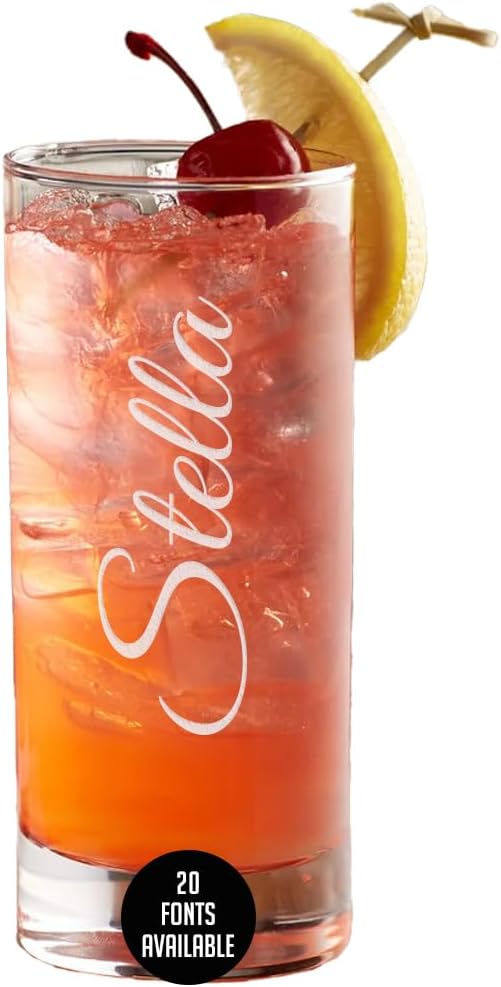 Personalized Gifts Etched 11.5oz Collins Cocktail Glass - Customized Gifts for Women Men, Vertical Name Engraved Highball Glass Birthday Gift, Fun Custom Gift Her, Woman, Regalos Personalizados Vasos