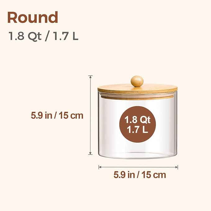 ComSaf Half Gallon Cookie Jar, Large Glass Jar with Lid Set of 2, 1.8 Qt Glass Food Storage Containers, Flour Sugar Storage Containers for Candy Cereal Nuts Beans, Canisters Sets for The Kitchen