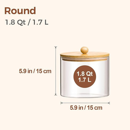 ComSaf Half Gallon Cookie Jar, Large Glass Jar with Lid Set of 2, 1.8 Qt Glass Food Storage Containers, Flour Sugar Storage Containers for Candy Cereal Nuts Beans, Canisters Sets for The Kitchen