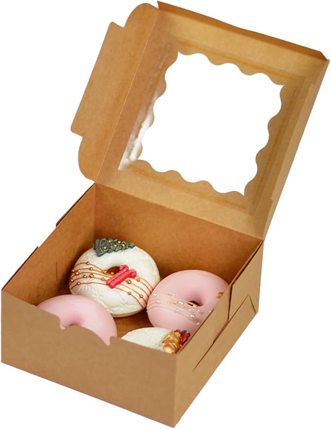 Bakepacker Brown 30-Packs Bakery Boxes with Window 6x6x3 inches Thick & Sturdy Macaroon Pastry Boxes Cookie Boxes for Bakerys