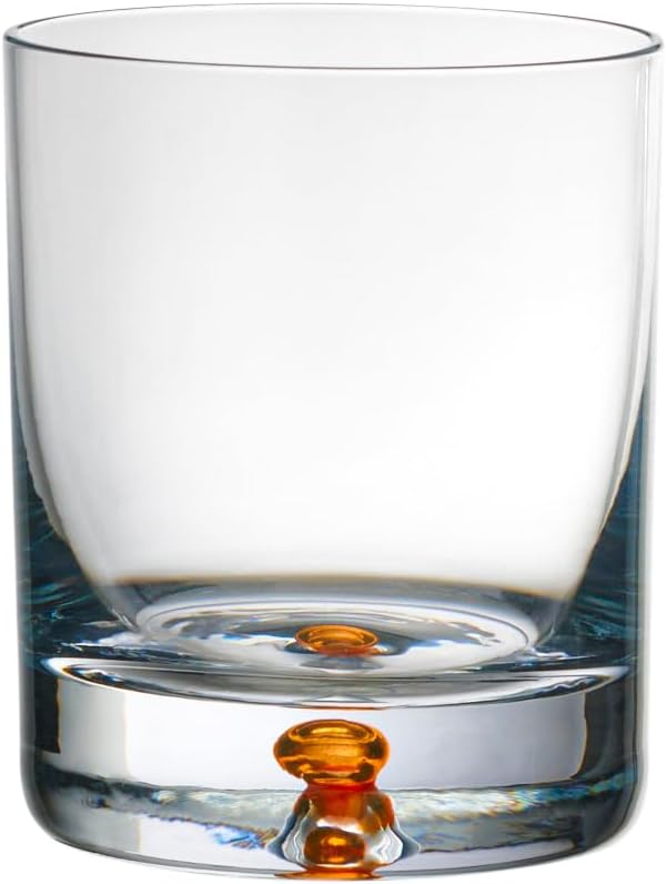 Barski Whiskey Glasses - Double Old Fashioned Rocks Glass - Set of 6 Lowball Tumbler - Crystal Glass Tumblers - Colored Bubble in The Base, Bourbon, Scotch, Drinking Glasses - 9.5 Oz - Made in Europe