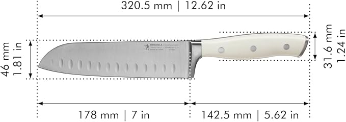 HENCKELS Forged Accent Razor-Sharp Hollow Edge Santoku Knife 7 Inch, White Handle, German Engineered Informed by 100+ Years of Mastery