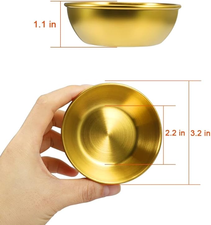 16 Pack 3.2inch Stainless Steel Sauce Dishes Mini Individual Saucers Bowl Round Seasoning Dishes Sushi Dipping Bowl Appetizer Plates, Golden