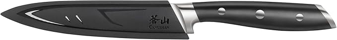 Cangshan ALPS Series 502759 German Steel Forged 5-inch Serrated Utility Knife with Sheath, Black