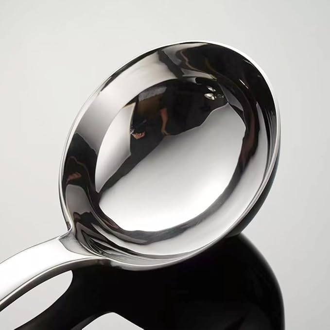 Stainless Steel Ladle, Korean Style Wide Serving Spoon, 3.25 inch wide, 1 Inch Deep, 7 Inch Length, Mukbang Style, 304 Stainless Steel, 18/10, Korean Mukbang, Ramen