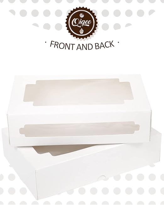 qiqee 36Packs Auto-pop Cookie Boxes for Gift Giving 8x5.3x2 inch White One Second Folding Treat Box with Window Bakery Box for Donuts Candies and Biscuit