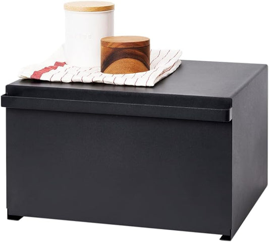 Yamazaki Home Tower Bread Box Keeper Holder Container, Metal Bread Holder Saver, Slim Space Saving Counter Storage - Horizontal - Steel