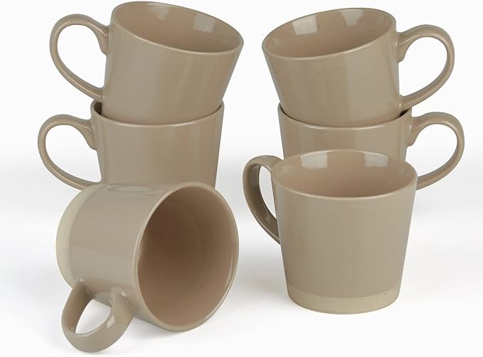 famiware Coffee Mugs for 6, 12 oz Mug Set, Dringking Cup with Handle for Coffee, Tea, Cocoa, Milk, Saturn serise, Cinnamon Brown