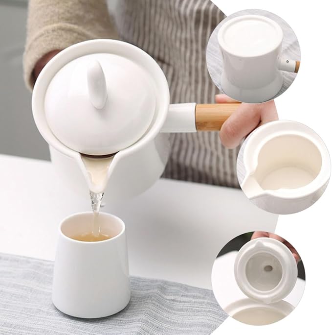 Ciieeo Enamel Milk Pot 350ml Mini Butter Warmer Non-stick Milk Heating Pot Small Enamelware Saucepan with Wood Handle and Lid for Heating Liquid Portions White