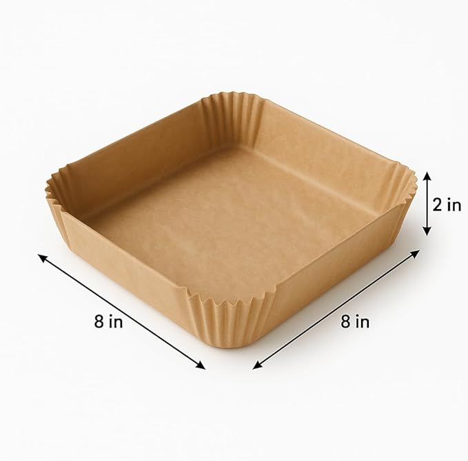 8 Inch Square Pre-Formed Parchment Paper, Plastic Free Packaging, Natural Unbleached Food Grade Non-Stick Liners, High Heat Safe, Designed in USA, 50 Sheets