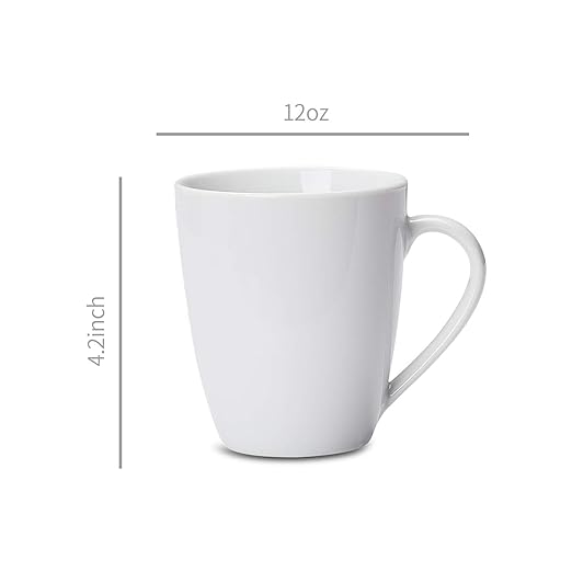 Amazon Basics Porcelain, 12 oz Coffee Mug Set, 12 Count, White (Previously AmazonCommercial brand)