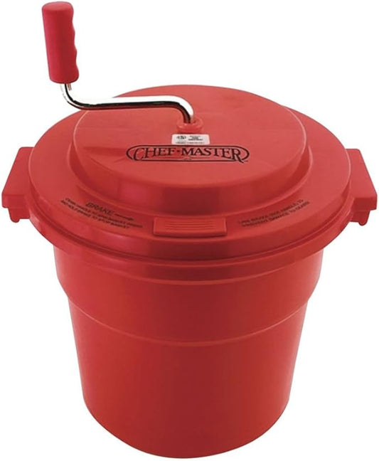 5 Gallon Commercial Salad Spinner Salad Dryer Remove Excess Water for Crisp & Fresh Salad Sealed Gearbox Built-in Brake System Durable Spinner Mechanism for Restaurants & Catering by Chef Master 90005