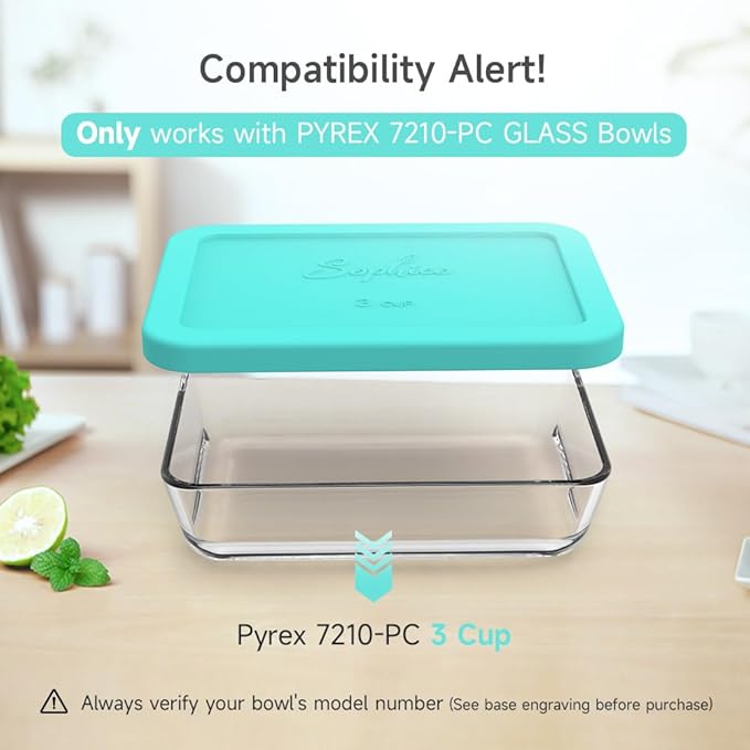 Sophico 3 Cup Rectangle Silicone Storage Cover Lids Replacement for Pyrex 7210-PC Glass Bowls, Container not Included (NAVY BLUE - MINT, 4 Pack)