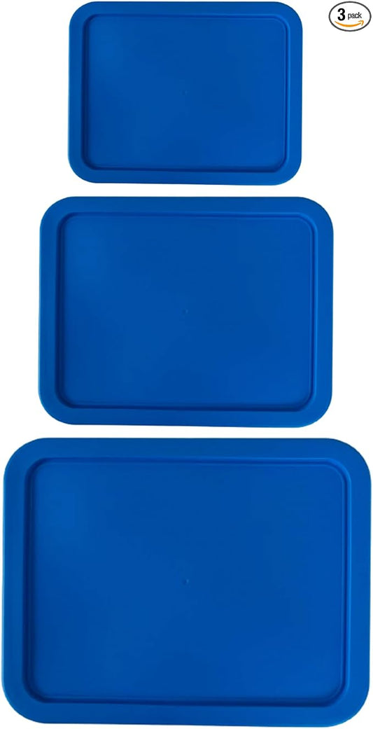 3, 6 & 9 Cup Blue Replacement Lids/Covers for Pyrex, Anchor Hocking & KlareWare Storage Bowls *Lids Only Glass Container Not Included* (3 Pack *One of Each Size*)