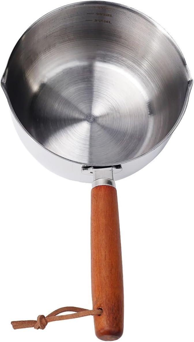Stainless Steel Butter Melting Pot Multi-Purpose Sauce Pan Mini Milk Warmer with Wooden Handle for Induction Gas Electric Stove Compatible Kitchen Tool(500ml)