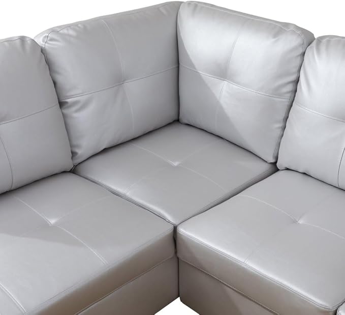 NicBex L Shaped Couch Sectional Couches for Living Room 2 Pieces Modern Sectional Sofa with Left Chaise Sectional Couch with Solid Frame for Living Room, Semi PU Leather, Silver Grey