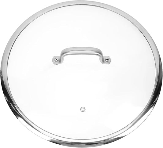 Luxshiny 13-Inch Tempered Glass Pot Lid with Handle - Universal for Frying Pans, Cast Iron Skillets, and Pots - Heat-Resistant Glass with Stainless Steel Edges for Clear Cooking Visibility