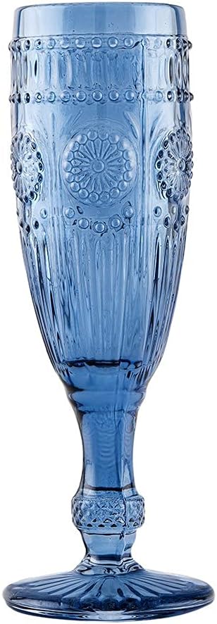 WEDDINGSTAR Vintage Style Pressed Glass Champagne Flute 6oz - Blue