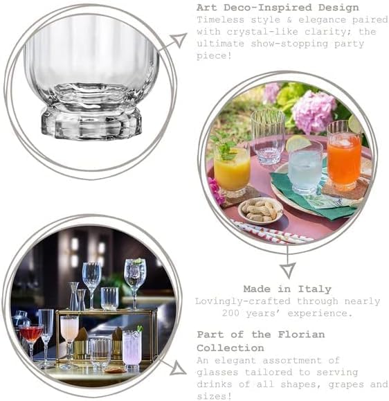 Bormioli Rocco Florian 12.6 oz. Double Old Fashioned DOF Glasses, Clear, Set of 4
