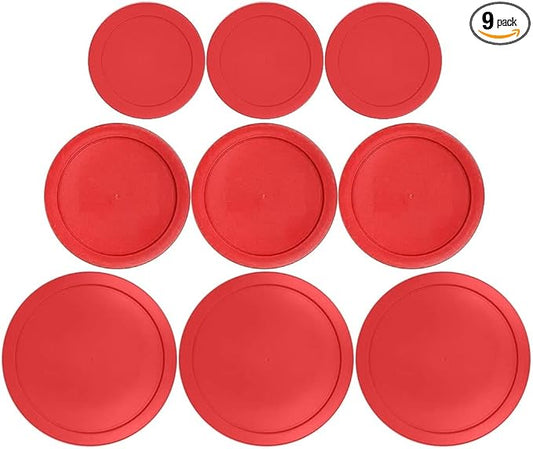 2, 4 & 7 Cup Red Replacement Lids/Covers for Pyrex, Anchor Hocking & KlareWare Storage Bowls *Lids Only Glass Container Not Included* (9 Pack *Three of Each Size*)