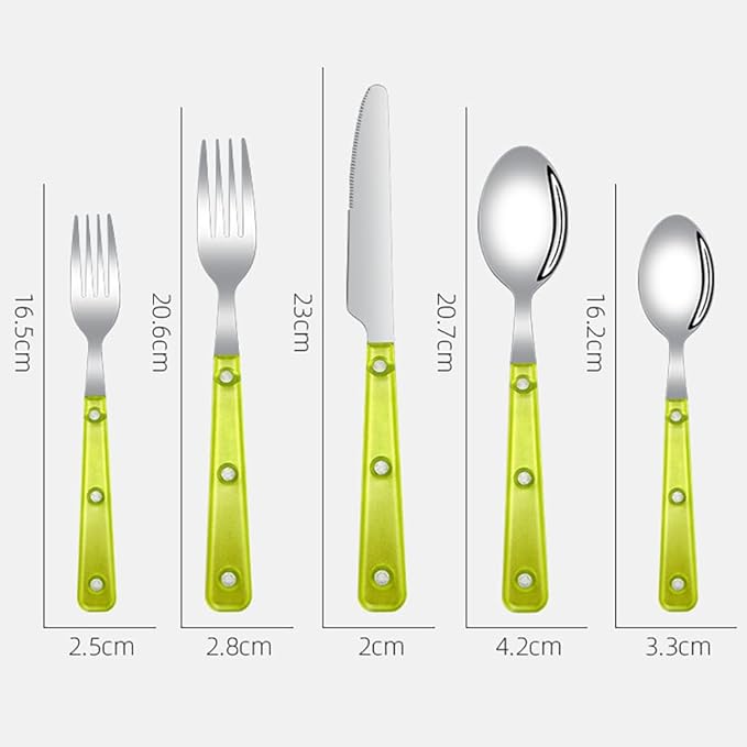 Silverware Set, 40 Piece Stainless Steel Cutlery set,Set for 8 People,Includes Knife, Fork, Spoon, Dessert Spoon and Dessert Fork, with Elegant Frosted Transparent Handles (Fluorescent green (40 PC))