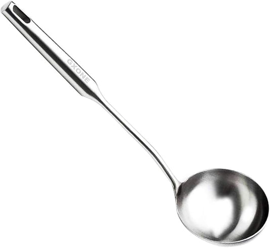 Soup Spoon Ladle,304 Stainless Steel Cooking Spoon Kitchen Tool For Wok With Hollow Handle, Silver/13.9Inch