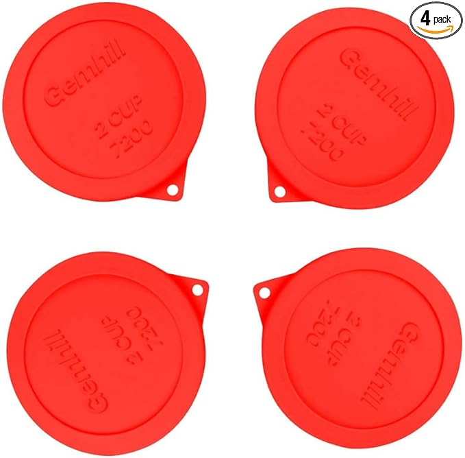 2 Cup Silicone Storage Cover Lids Replacements for Round Anchor Hocking Glass Bowls and Pyrex 7200-PC Glass Bowls |Container not Included|(Red, 4 Pack)