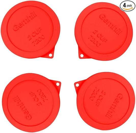 2 Cup Silicone Storage Cover Lids Replacements for Round Anchor Hocking Glass Bowls and Pyrex 7200-PC Glass Bowls |Container not Included|(Red, 4 Pack)