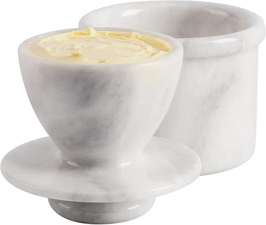 Radicaln Marble Butter Keeper 4.25'' Inches White Handmade French Butter Holder For Kitchen Counter Decor Ideal Butter Crock For Counter With Water & Butter Crock For Kitchen